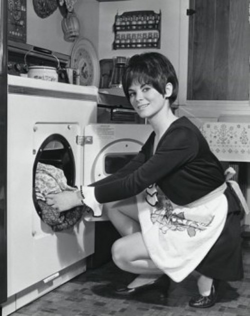 Portrait of a young woman putting clothes into a dryer Poster Print - Item # VARSAL25541877