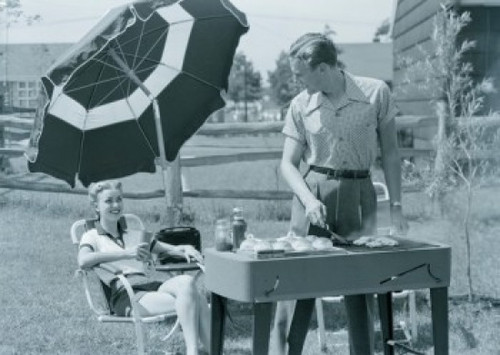 Couple having barbecue in garden Poster Print - Item # VARSAL255417334A