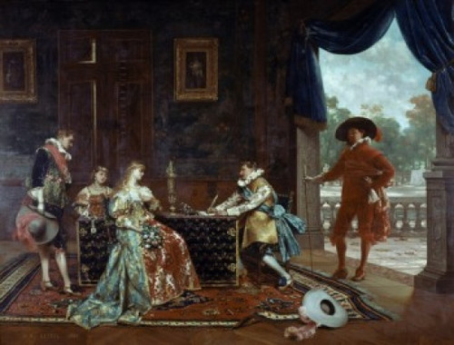 Signing a Marriage Contract at Court Of Louis XIV 1881 Adolphe Alexandre Lesrel Oil On Canvas Poster Print - Item # VARSAL900123565