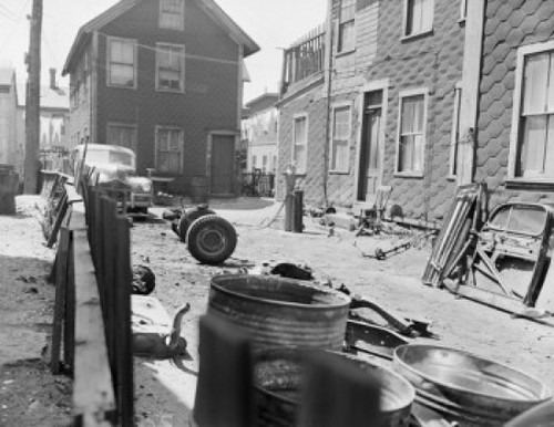 USA  Massachusetts  Worcester  Backyard in slum area Poster Print - Item # VARSAL255419471