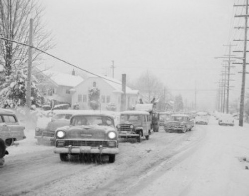 USA  Washington  Seattle  traffic during snow storm Poster Print - Item # VARSAL255422208