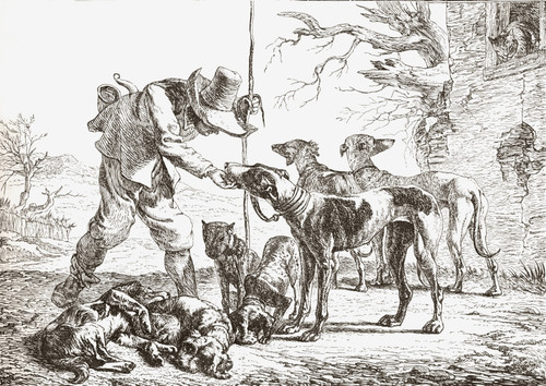 Les Chiens By Pieter Van Laer. A Hunter With His Hounds. From Histoire Des Peintres De Toutes Les ?Coles, ?Cole Hollandaise, Published 1863. PosterPrint - Item # VARDPI2334373