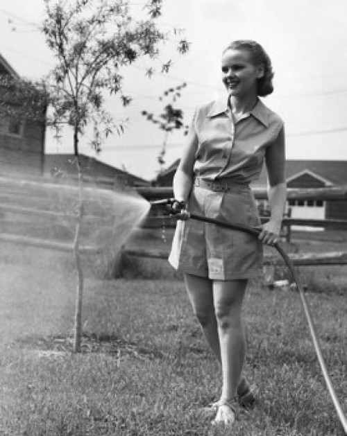 Teenage girl watering lawn Poster Print - Item # VARSAL25532171