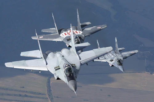 Bulgarian and Polish Air Force MiG-29s aircraft flying together during a Polish detachment at Graf Ignatievo Air Base, Bulgaria Poster Print - Item # VARPSTDFC100112M