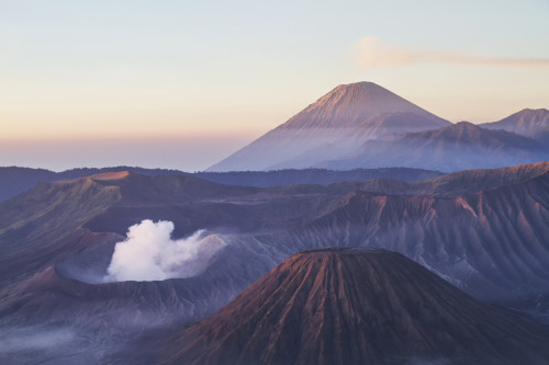 Tengger Caldera with steaming Mount Bromo, Mount Batok and Mount Semeru in the background, seen from the western viewpoint at dawn, Bromo Tengger Semeru National Park, East Java, Indonesia PosterPrint - Item # VARDPI12273963 Tengger Caldera with steaming Mount Bromo, Mount Batok and Mount Semeru in the background, seen from the western viewpoint at dawn, Bromo Tengger Semeru National Park, East Java, Indonesia PosterPrint - Item # VARDPI12273963