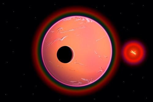 An alien planet and its moon in orbit around a red giant star Poster Print - Item # VARPSTMAS100744S