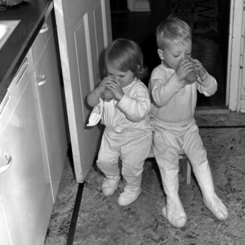 Brother and sister drinking in kitchen Poster Print - Item # VARSAL25540788 Brother and sister drinking in kitchen Poster Print - Item # VARSAL25540788