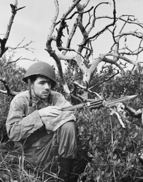 Close-up of an army soldier holding a rifle with a bayonet Poster Print - Item # VARSAL25527723
