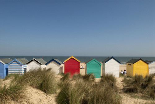 Traditional colourful beach huts in the sand dunes; Southwold, Suffolk, England PosterPrint - Item # VARDPI1929817