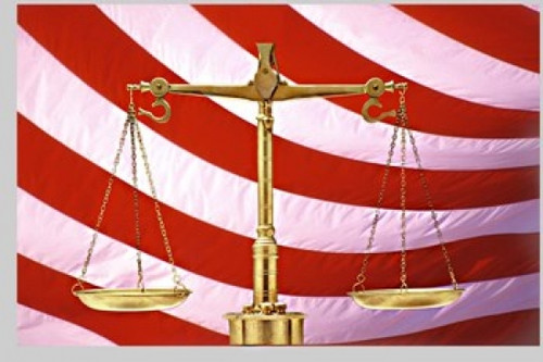 Scales of Justice American Flag Poster Print by Panoramic Images (18 x 12) - Item # PPI75374