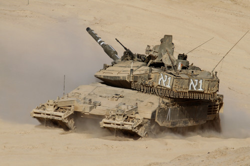An Israel Defense Force Merkava Mark IV main battle tank with mine clearing device attached to its front Poster Print - Item # VARPSTZDN100117M