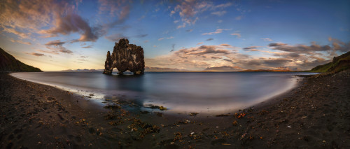 View of black sand beach at sunset, Hvitserkur, Iceland Poster Print - Item # VARPPI169404 View of black sand beach at sunset, Hvitserkur, Iceland Poster Print - Item # VARPPI169404