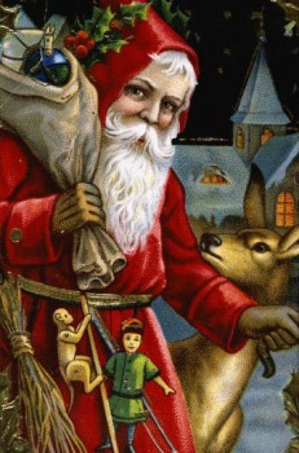 A Happy Christmas--Santa with a Reindeer  Nostalgia cards  Poster Print - Item # VARSAL9801213