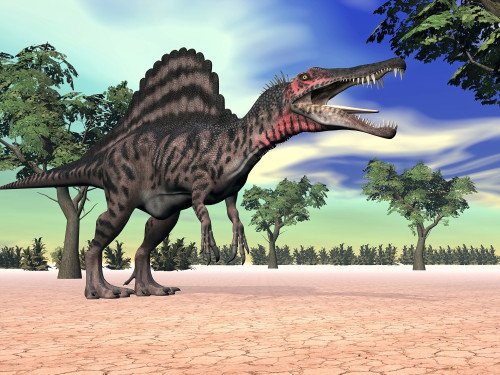 Spinosaurus standing in the desert with trees Poster Print - Item # VARPSTEDV600033P