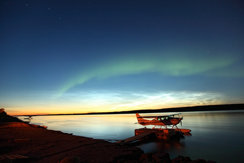 Aurora Borealis Over The Mackenzie River With Float Planes In Foreground, Fort Simpson, Northwest Territories PosterPrint - Item # VARDPI2048872