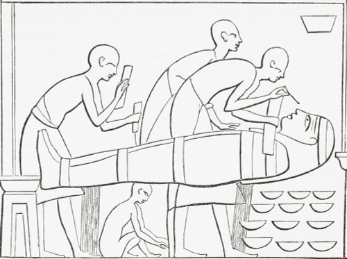 Ancient Egyptians painting the Cartonage or outer case of a mummy. From The Imperial Bible Dictionary, published 1889. PosterPrint - Item # VARDPI2430493