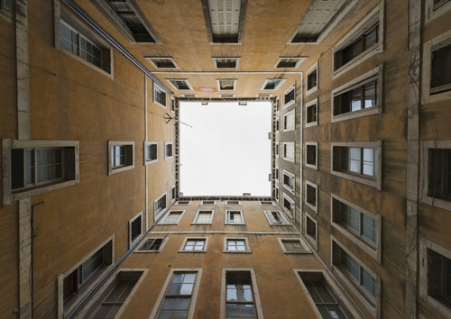 Low angle view to the sky from inside the four walls of a building; Venice, Veneto, Italy PosterPrint - Item # VARDPI2413845