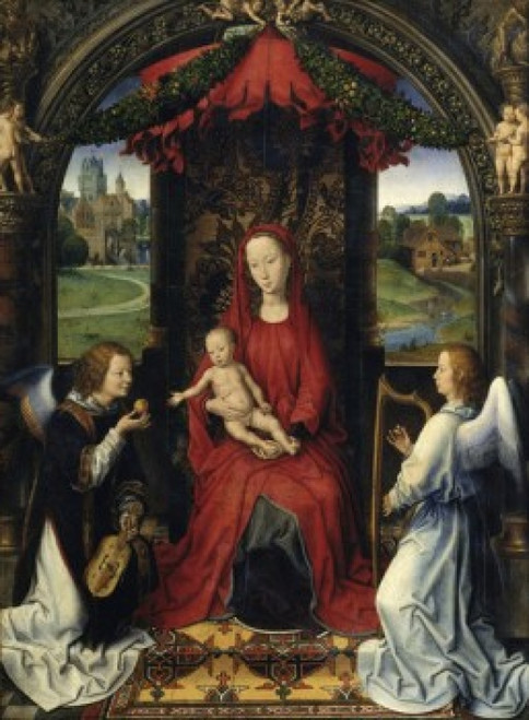 Madonna and Child with Two Angels   Hans Memling   Oil on Wood Panel   Galleria degli Uffizi  Florence Poster Print - Item # VARSAL263607