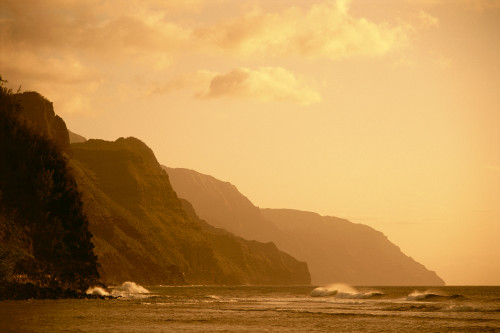 Hawaii, Kauai, Na Pali Coast, Sunset, Orange Hues PosterPrint - Item # VARDPI2002832