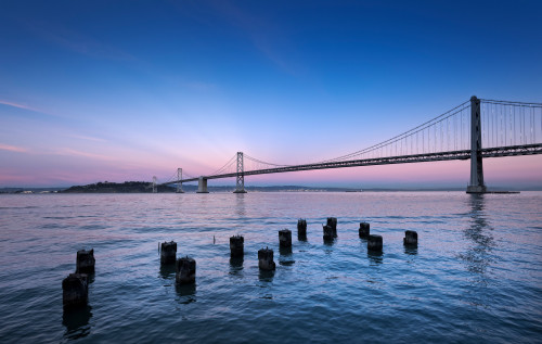 Suspension bridge over Pacific ocean, Bay Bridge, San Francisco Bay, San Francisco, California, USA Poster Print - Item # VARPPI168476
