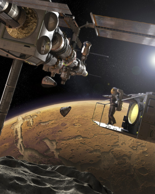 Artist's concept of an orbital outpost above Phobos, the nearest of Mars' moons Poster Print - Item # VARPSTSHB100018S