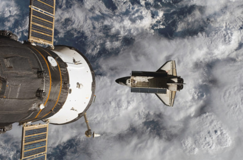 Space Shuttle Atlantis and the docked Soyuz spacecraft Poster Print - Item # VARPSTSTK201516S