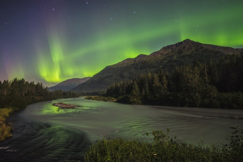 Aurora borealis over Portage Creek in Chugach National Forest, Alaska. PosterPrint - Item # VARDPI12291264