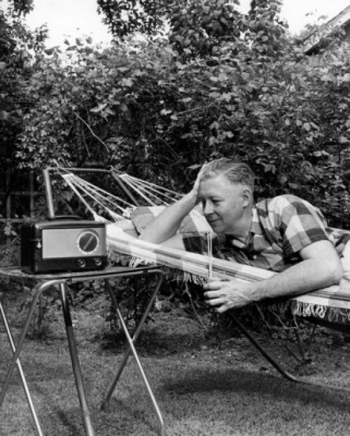Man relaxing in hammock listening to radio Poster Print - Item # VARSAL25549046