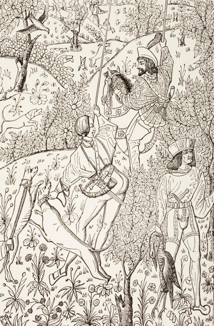 Outline Of A 15Th Century Hunting Tapestry. From Les Artes Au Moyen Age, Published Paris 1873. PosterPrint - Item # VARDPI1903944