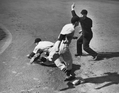 Two baseball players playing in a baseball field and a baseball umpire gesturing Poster Print - Item # VARSAL25520257A
