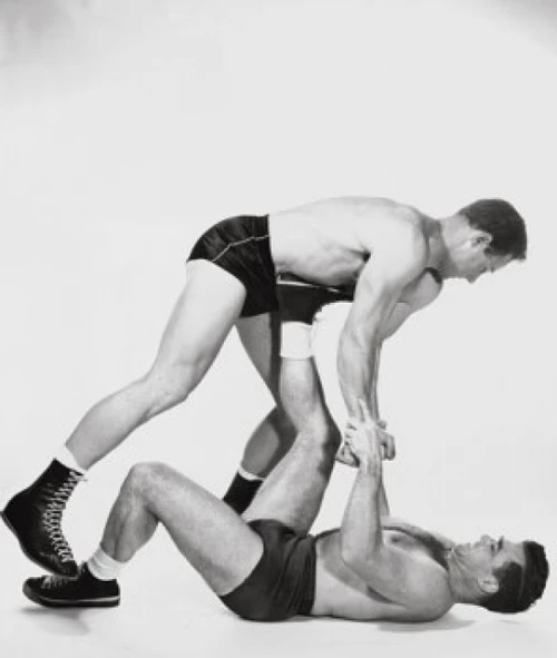 Two young men wrestling Poster Print