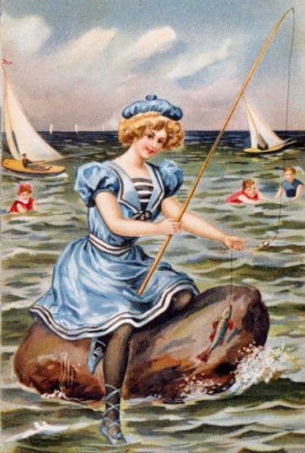 Woman Fishing  Nostalgia Cards Poster Print - Item # VARSAL9801003