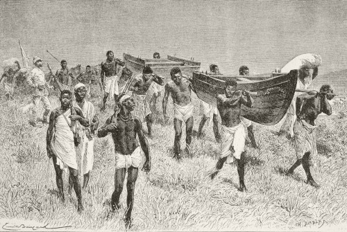 African Porters Carrying Henry Morton Stanley's Dismantled Boat Lady Alice On His Expedition To Explore Lake Victoria. From Afrika, Dets Opdagelse, Erobring Og Kolonisation, Published In Copenhagen, 1901. PosterPrint - Item # VARDPI1872891