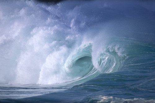 Hawaii, Side Distant View Of Dramatic Big Waves Curling And Crashing, Whitewash A30B PosterPrint - Item # VARDPI1997807