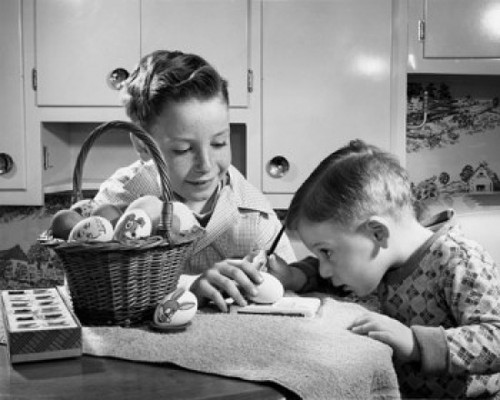 Two boys painting Easter eggs Poster Print - Item # VARSAL25514794