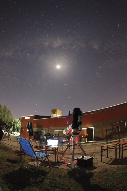 Astrophotography setup with the moon and the Milky Way in the background, Doyle, Argentina Poster Print - Item # VARPSTARG100054S