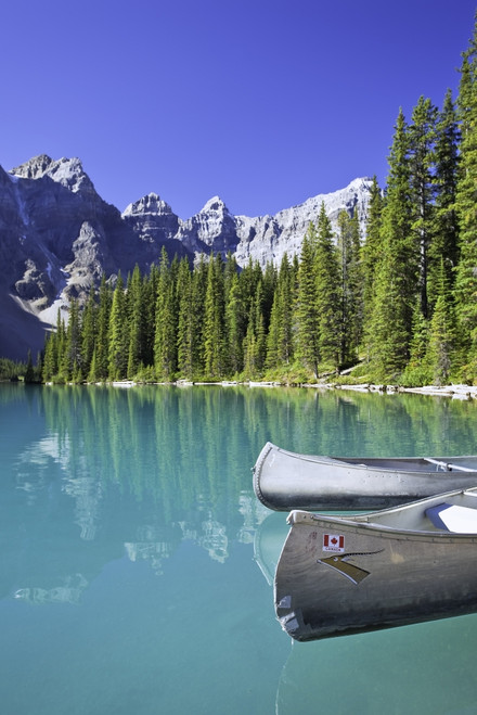 Canoes In Moraine Lake And Valley Of The Ten Peaks, Banff National Park, Alberta PosterPrint - Item # VARDPI2032246