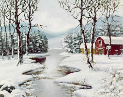 Winter rural landscape Poster Print