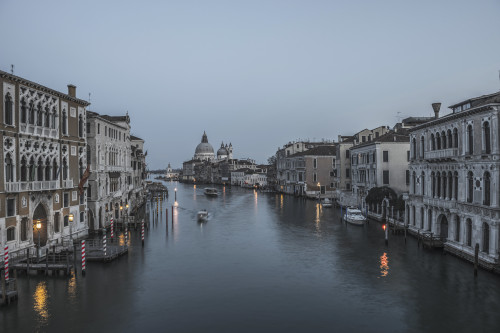 A canal at dusk with the Salute church in the distance; Venice, Veneto, Italy PosterPrint - Item # VARDPI2413841