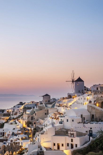 Whitewash buildings and windmill at dusk; Oia, Santorini, Greece PosterPrint - Item # VARDPI12254305