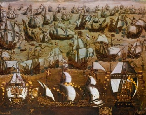 English Ships and the Spanish Armada 1588 English School Poster