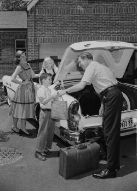Parents with children loading suitcases into car Poster Print - Item # VARSAL255419091