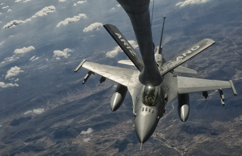 A U.S. Air Force F-16C Block 50 Fighting Falcon receives in-flight refueling Poster Print - Item # VARPSTGCA100145M