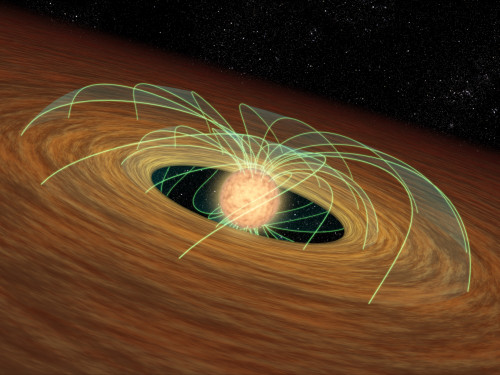 A dusty planet-forming disk in orbit around a whirling young star Poster Print