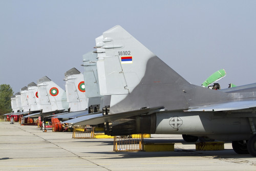 Serbian and Bulgarian MiG-29's parked at Graf Ignatievo Air Base, Bulgaria Poster Print - Item # VARPSTABA100055M