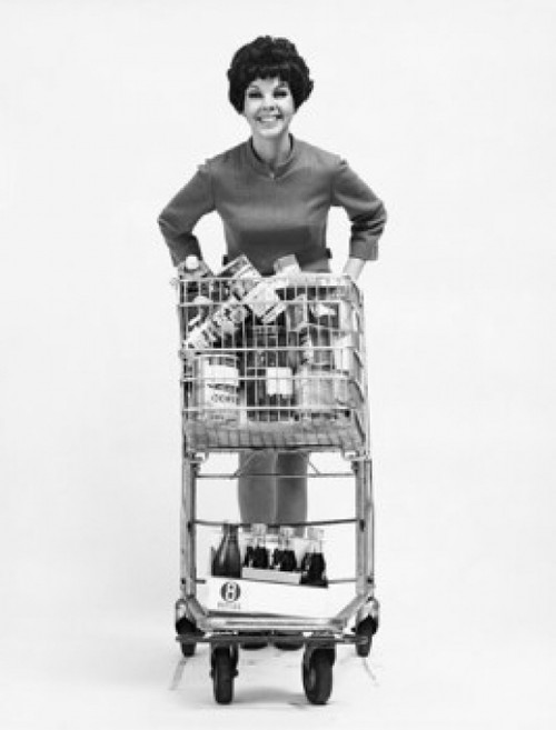 Portrait of a young woman holding a shopping cart Poster Print - Item # VARSAL2557706