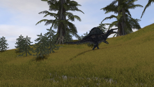 Spinosaurus walking across a grassy field Poster Print - Item # VARPSTKVA600518P