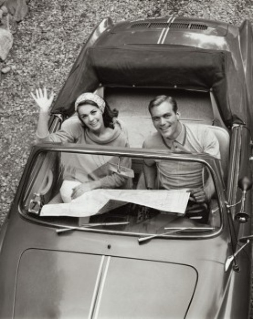 High angle view of a young couple sitting in a convertible car Poster Print - Item # VARSAL2552989