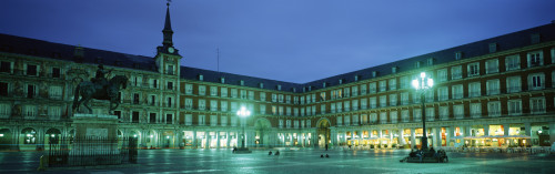 Building lit up at dusk, Plaza Mayor, Madrid, Spain Poster Print - Item # VARPPI60883