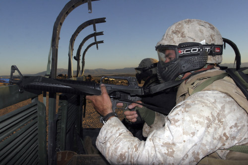 September 8, 2005 - Rifleman keeps alert as he approaches the Military Operations on Urban Terrain facility at Combat Center's Range 200. Poster Print - Item # VARPSTSTK102125M